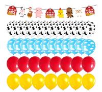 MAXQUU 40 Pieces Of Farm Themed Balloons And 1 Piece Of Farm Animal Pull Flag, Creative And Fun Decoration, Party Scene Arrangement.