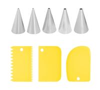 MAXQUU 5 Pieces Round Mouth Piping Nozzle And 3 Pieces Scraper, Stainless Steel Piping Nozzle, Baking Tools, Cake Decoration Tools, Kitchen Supplies.