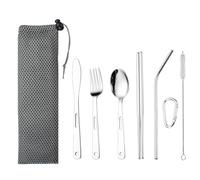 MAXQUU 6 Pieces Of Stainless Steel Tableware, Equipped With 1 Piece Of Storage Bag And 1 Piece Of Metal Buckle, Simple And Portable Tableware, Suitable For School, Travel, And Picnic.