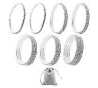 MAXQUU 7Pcs Diamond Encrusted Bracelets,1Pcs Gray Storage Bag,Adjustable Stretch Crystal Bracelet,Stacking Diamond Bracelet,Simple Alloy Bracelet,Diamond Accessories,Birthday Gift For Girls, 5cm