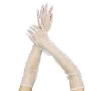 MAXQUU Pearl Gloves - Tulle Lace White Bridal Gloves for Ladies & Brides