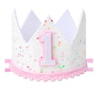 Maxqzin 1st Birthday Crown for Girls, 1st birthday hat with Colorful Dots Glitter Soft Felt Cloth first birthday hat for Birthday Party Decorations Photo Props