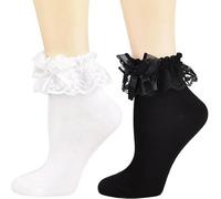 Maxqzin 2 Pack Women Ankle Socks, Princess Lace Trim Socks, Cotton Ruffle Lace Sock Suitable for Pairing with Lolita Dresses JK Uniforms Daily Sweet Outfits to Enhance The Beauty of The Look