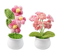 Maxqzin 2 Pcs Crochet Flowers,Crochet Flower Bouquet Gradient Pink Exquisite Handmade Crochet Plants for Birthday Wedding Teacher’s Day Gift Home Office Decoration