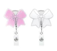 Maxqzin 2 Pcs Pink Bow Badge Reel, Nurse Badge Reel Retractable ID Badge Clip Sparkly Cute Badge Reels for Nurse Doctor Teacher Nursing Student (Pink +White)