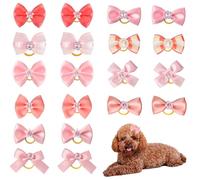 Maxqzin 20PCS Dog Bows Cute Dog Hair Bows with Rubber Bands Pink Dog Hair Bows for Small Dogs Girl Handmade Puppy Bows with Rhinestone Pearls Girl Dog Accessories for Pet Hair Grooming