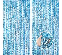 Maxqzin 2Pack Wavy Blue Foil Fringe Curtains, Glam Ocean Theme Room Divider Curtains, 100x200cm (39.37x78.74inch), Unlined, Tape Top