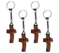 Maxqzin 4pcs Walnut Wooden Cross Keychain, Cross Key Chain with Heart Shape, Christian Faith Keychain for Men Women Ideal Baptism First Communion Birthday Gift