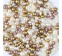 Maxqzin 50g Pearls for Nails, Gems for Crafting Perlas para Manualidades Mixed Sizes Flat Pearls for Crafts Nail and Cups