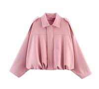MAXRYEJVJ Women's Faux Suede Bomber Jacket Spring Lapel Pilot Coat Casual Oversized Long Sleeves Trendy Streetwear Outerwear,Pink-M