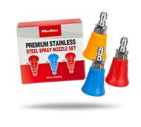 Maxshine Premium Stainless Steel Spray Nozzle Set | Universal ¼″ Quick-Connect Nozzles (15°, 25°, 40°) in Protective Rubber Housing | Durable, Leak-Free Professional Car Wash Accessory