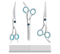 Maxshop Dog Grooming Scissors Kit, Heavy Duty Titanium Stainless Steel Professional Pet Grooming Scissors Kit with Comb, Straight Scissors, Curved Scissors, Thinning Shears for Dogs and Cats