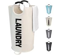 Maxsilan 90L Large Laundry Basket Bag, Collapsible Tall Hamper, Beige | Freestanding tall laundry bag & foldable washing basket. Large capacity clothes storage bin with durable sturdy handles