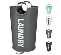 Maxsilan 90L Large Laundry Basket, Freestanding Tall Clothes Hamper, Collapsible Laundry Bag, Dark Grey