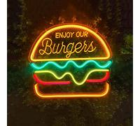 MAXSMITZ Hamburger Neon Sign, Fast Food Hanging Led Night Light, Wall Neon Sign for Home Bars Restaurant Shop, 38x42CM, Acrylic & Silicone