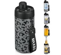 MAXSO Sealed Can Cooler Fizz Lid Can Cover for 12 oz Regular, Slim Skinny Cans & As Thermal Bottle, 4-in-1 Insulated Vacuum Stainless Steel Carbonated Cold Drink Holder - Black Leopard