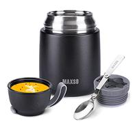MAXSO Soup Thermo for Hot & Cold Food for Adults Kids, 17 oz Vacuum Insulated Steel Lunch Container Bento Box with Spoon, Leakproof Thermal Food Jar for School Office Travel - Black