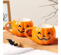 Maxsoins 2 PACKS Halloween Pumpkin Mug Set 14 oz-Cute and Spooky Ceramic Coffee Mugs for Fall Halloween Party Home Decor