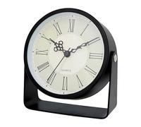 Maxspace Analog Alarm Clock - 4.5" Silent Non Ticking Small Clock with Light, Rotatable Stand Metal Desk Clock Battery Operated, Simple Design for Living Room Decor/Bedroom/Bedside/Shelf (Black-Roma)