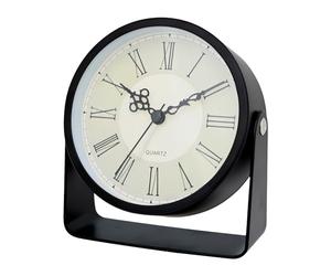 Maxspace Analog Alarm Clock - 4.5" Silent Non Ticking Small Clock with Light, Rotatable Stand Metal Desk Clock Battery Operated, Simple Design for Living Room Decor/Bedroom/Bedside/Shelf (Black-Roma)