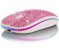 Maxspace Bluetooth Mouse, Bling Dazzling 2.4GHz Rechargeable Wireless Mouse Slim Mouse with USB Receiver, Compatible with Notebook, PC, Laptop, Computer, MacBook, Great Present idea for Her (Pink)