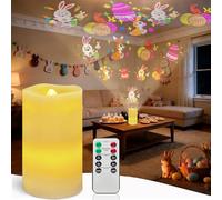 Maxspace Rabbit Flameless Candles Projector, Easter Pillar Candles with Remote Control and Timer, Battery Operated Projection Light Made of Real Wax for Spring Decoration in Country House (A-Easter)