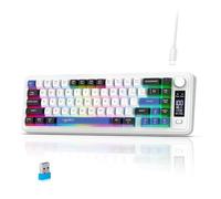 Maxspace Wireless Keyboard, Rainbow Backlight Rechargeable Membrane Gaming Keyboard with LED Display and Volume Knob, BT/2.4G/USB-C, RGB Gaming Keyboards for PC Laptop Windows Mac (Blue & Black)