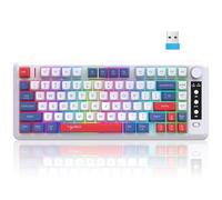Maxspace Wireless Keyboard, Rechargeable Membrane Gaming Keyboard with Volume Knob and Rainbow Backlight, BT/2.4G/USB-C, RGB Gaming Keyboard for PC Laptop Windows Mac (Blue & Red)