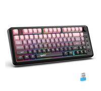 Maxspace Wireless Keyboard, Rechargeable Membrane Gaming Keyboard with Volume Knob and Rainbow Backlight, BT/2.4G/USB-C, RGB Gaming Keyboard for PC Laptop Windows Mac (Black and pink)