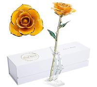 MAXSPT 24K Forever Gold Rose, Gold Dipped Rose Made from Real Rose Best Gifts for her and Great Gifts for Her, Yellow with Stand