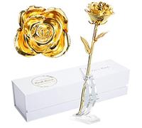 MAXSPT 24K Golden Rose, Gold Dipped Rose Made from Real Rose Best Gifts for her and Great Gifts for My Wife, Golden with Stand