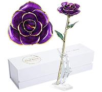 MAXSPT Anniversary Rose Gift for Wife, Forever 24k Gold Real Rose and Best for her Rose, Purple with Stand