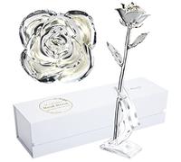 MAXSPT Silver Rose, Silver Dipped Rose Made from Real Rose Best Gifts for her and 25th for Wife, Silver with Stand