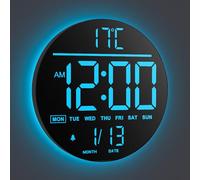Maxstar 10" Large Digital Wall Clock with Remote Control,8 RGB Colors Big Modern LED Screen Display, Auto-Brightness, DST,Temperature,Alarm Wall Clock for Living Room, Bedroom, Kitchen Decor-Black