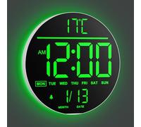 Maxstar 10" Large Digital Wall Clock with Remote Control,8 RGB Colors Big Modern LED Screen Display, Auto-Brightness, DST,Temperature,Alarm Wall Clock for Living Room, Bedroom, Kitchen Decor-White