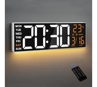 Maxstar 16" Large Digital Wall Clock with 8 RGB Led Display & Remote Control, Loud Dual Alarms,5-Level Dimmer, Auto-DST, Temperature,Date,Night Light for Bedroom/Office/Living Room/Shop/Gym/Game Room