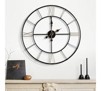 Maxstar 40cm Round Vintage Large Wall Clock,Silent Modern Metal Frame,Roman Numeral Design,Battery Operated for Living Room, Kitchen, Bedroom，Office Decor (Black-13 Inch)