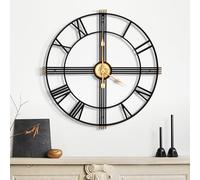 Maxstar 40cm Vintage Large Wall Clock,Silent Modern Metal Skeleton Roman Numeral Design, Battery Operated for Living Room,Bedroom, Kitchen,Office, Decor (Black Display,13 Inch)