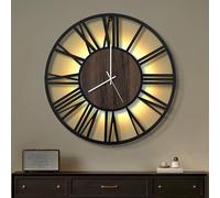 Maxstar 50CM Large Wall Clock for Living Room, Battery Operated,Silent,Non Ticking,Wood Style,Modern Led Wall Clock for Bedroom,Garage,Office,Dining Room, Kitchen Decor(Roman numerals,Black-20)