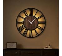 Maxstar 50CM Large Wall Clock for Living Room, Battery Operated,Silent,Non Ticking,Wood Style,Modern Led Wall Clock for Bedroom,Garage,Office,Dining Room, Kitchen Decor(Roman numerals,Black-20)