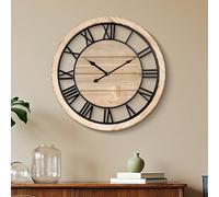 Maxstar 50cm Wall Clock For Living Room Decor, Ultra-Silent Rustic Wooden Farmhouse Wall Clock with Metal & Real Wood Frame, Battery Operated, For Kitchen Bedroom Office, Roman Numerals
