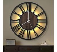 Maxstar 60CM Large Wall Clock for Living Room, Battery Operated,Silent,Non Ticking,Wood Style,Modern Led Wall Clock for Bedroom,Garage,Office,Dining Room, Kitchen Decor(Roman numerals,Black-24)