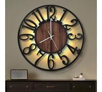 Maxstar 60CM Large Wall Clock for Living Room, Battery Operated,Silent,Non Ticking,Wood Style,Modern Led Wall Clock for Bedroom,Garage,Office,Dining Room, Kitchen Decor(Arabic numeral,Black-24)