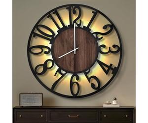 Maxstar 80CM Large Wall Clock for Living Room, Battery Operated,Nearly Silent,Wood Style,Modern Led Wall Clock for Bedroom,Garage,Office,Dining Room, Kitchen Decor(Arabic numeral,Black-32)