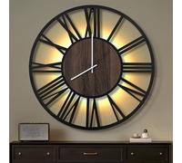 Maxstar 80CM Large Wall Clock for Living Room, Battery Operated,Silent,Non Ticking,Wood Style,Modern Led Wall Clock for Bedroom,Garage,Office,Dining Room, Kitchen Decor(Roman numerals,Black-32)