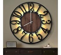 Maxstar 80CM Large Wall Clock for Living Room, Battery Operated,Silent,Wood Style,Modern Led Wall Clock for Bedroom,Garage,Office,Dining Room, Kitchen Decor(Arabic numeral,Black-32)