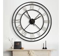 Maxstar 80cm Oversize Large Wall Clock,Nearly Silent Modern Metal Skeleton Round Roman Numeral Design,Battery Operated for Living Room,Bedroom,Office,Shop Decor (Black,32 Inch)