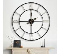 Maxstar 80cm Round Vintage Large Wall Clock,Nearly Silent Modern Metal Frame,Roman Numeral Design,Battery Operated for Living Room,Bedroom，Shop,Office Decor (Black-32 Inch)