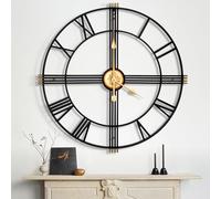Maxstar 80cm Vintage Extra Large Wall Clock,Nearly Silent Modern Metal Skeleton Roman Numeral Design, Battery Operated for Living Room,Bedroom, Office,Shop Decor (Black Display,32 Inch)
