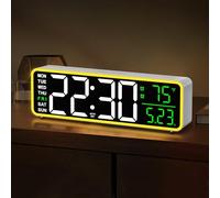 Maxstar Digital Alarm Clock 9 Inch,Bedside Clock With Temperature And Date,LED Display Alarms,Wall Clock White For Bedroom
